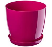 Vaso KADAX con piatto, in plastica, rotondo, 23 cm, rosso amaranto