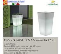 Vaso Luminoso LED SOLARE Luce Calda Fredda RGB Ø29x59cm Quadrato Con Telecomando