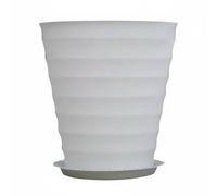 Vaso moderno grande in resina rigata, vassoio incluso, per interno/esterno