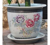Vaso Moderno in Ceramica con Foro di drenaggio e sottovaso 114/134 Pollici Grande Vaso Rotondo Fatto a Mano in Stile Cinese per Piante da Interno ed Esterno,13.4