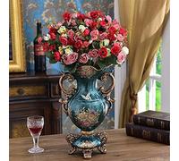 Vaso Ornamentale per la casa, Vaso Alto in Resina con Manici, Stile retrò, 4 mazzi di Fiori Artificiali abbinati per Matrimoni, Feste da tè, Soggiorno, Sala da Pranzo, Decorazione Vaso con f