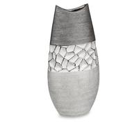 Vaso Ovale 16 X 35Cm Argento Grigio In Ceramica Opaca Con Superficie Spazzolata