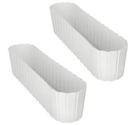 Vaso ovale per fiori da balcone/terrazza, stile rustico, bianco, 60 cm, 2 pezzi
