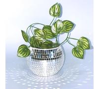 Vaso Palla da Discoteca,Fioriera di Palla da Discoteca,Vaso per Piante Discoteca,Argento Vetro Vasi da Fiori di Palla da Discoteca,bohémien decor per piante da interni Succulenti e Cactus,3*4*4zoll