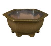 Vaso per bonsai esagonale in gres smaltato marrone 14x14x7 cm - A006