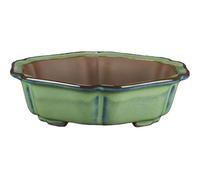 Vaso per bonsai esagonale in gres smaltato verde 15,5x15,5x4 cm - ZX66G