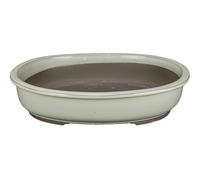 Vaso per bonsai Giapponese Morrisan ovale in gres smaltato bianco 38x31x7,5 cm -