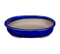 Vaso per bonsai Giapponese Morrisan ovale in gres smaltato blu 38x31x7,5 cm - B2