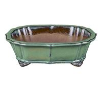 Vaso per bonsai ovale (forma a fior di loto) in gres smaltato verde 17,5x13x4,5