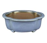 Vaso per bonsai ovale (forma mokko) in gres smaltato azzurro 15,5x13x5,5 cm - A0