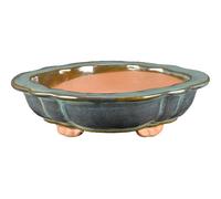 Vaso per bonsai ovale (forma mokko) in gres smaltato verde 20,5x18x5 cm - J017c
