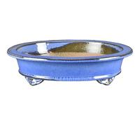 Vaso per bonsai ovale in gres smaltato azzurro 32,5x25,5x7 cm - J013b