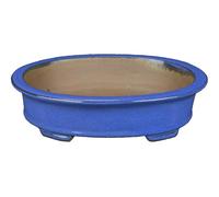 Vaso per bonsai ovale in gres smaltato blu 20x16x4 cm - YP36P