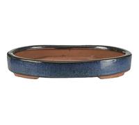 Vaso per bonsai ovale in gres smaltato blu 21,5x15,5x2,5 cm - O10e