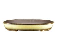 Vaso per bonsai ovale in gres smaltato giallo senape-marrone 45x33x4 cm - TY113d
