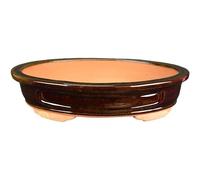 Vaso per bonsai ovale in gres smaltato marrone 36,5x28x7 cm - 2828Dc