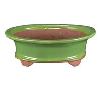 Vaso per bonsai ovale in gres smaltato verde 21,5x18x6 cm - GA3