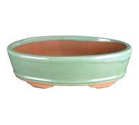 Vaso per bonsai ovale in gres smaltato verde 28,5x18x5,5 cm - BJA2Bb