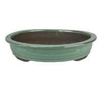 Vaso per bonsai ovale in gres smaltato verde 35x27x5,5 cm - 2827c