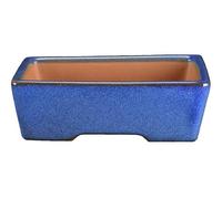 Vaso per bonsai rettangolare in gres smaltato blu 13,5x10x3,5 cm - ZX40