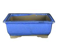 Vaso per bonsai rettangolare in gres smaltato blu 23x15x8 cm - BJA9b