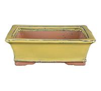 Vaso per bonsai rettangolare in gres smaltato giallo-verde 22x17x6,5 cm - GA1B