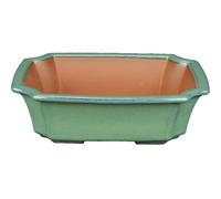 Vaso per bonsai rettangolare in gres smaltato verde 18,5x14x5 cm - ZX91