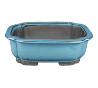 Vaso per bonsai rettangolare in gres smaltato verde-blu 20x15x5,5 cm - BJ5b
