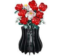 Vaso per bouquet di fiori Lego, vaso puzzle in legno, vasi di fiori creativi per rose Lego, fiori di ciliegio, girasoli, tulipani, narcisi, regalo per gli amanti dei fiori (nero)