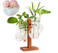Vaso per bulbo per fioriera in vetro con stazione di propagazione moderna delle piante con supporto in legno Kit per fioriera da tavolo, terrario per fioriera ad aria, arredamento moderno p