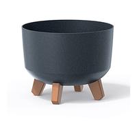 Vaso per Fiori piante Tondo Gracia Regular ECO WOOD Decorativo in Plastica e 33% Legno da Interno Esterno 24x24x19 cm Nero Design Moderno 5 Litri