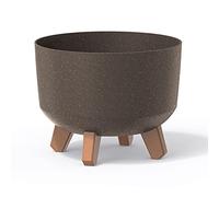 Vaso per Fiori piante Tondo Gracia Regular ECO WOOD Decorativo in Plastica e 33% Legno da Interno Esterno 24x24x19 cm Caffè Design Moderno 5 Litri