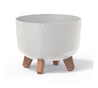 Vaso per Fiori piante Tondo Gracia Regular ECO WOOD Decorativo in Plastica e 33% Legno da Interno Esterno 24x24x19 cm Bianco Design Moderno 5 Litri