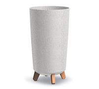 Vaso per Fiori piante Tondo Gracia Tubus Slim ECO WOOD Decorativo in Plastica e Legno cm da Interno Esterno Ø24x45 cm Tondo Bianco Design Moderno 19 Litri