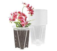 Vaso per Orchidee - Set 12 Pezzi Con Fori Drenaggio, Trasparente in Plastica Diametro 12CM, per Giardino Balcone Interni Esterni