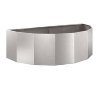 Vaso per piante, 120 x 60 x 35 cm, in acciaio inox, colore argento | Semicircolare, superficie in metallo, per giardino, terrazza, balcone, facile da pulire, struttura robusta