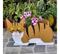 Vaso per piante a forma di gatto siamese, per interni ed esterni, materiale in resina, decorativo, per piccoli fiori e piante (gatto bianco e arancione)
