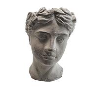 Vaso per piante busto in cemento grigio - 26 x 20 cm - Vaso da fiori testa dal design anticato, testa per piante