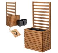 Vaso per piante con graticcio traliccio con fioriera, in legno, per giardino, balcone, terrazza, aiuola rialzata con inserto in plastica da 18 l (orizzontale-marrone, 67 x 36 x 55, H130)