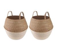 Vaso per piante con manici, 2 pezzi, bianco, Ø 32 x 32 cm, 100% alghe | Forma cilindrica, colore naturale, struttura organica, per soggiorno, terrazza, giardino d'inverno