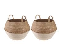 Vaso per piante con manici, 2 pezzi, bianco, Ø 45 x 36 cm, 100% alghe | Alghe marine naturali, forma cilindrica, manici integrati, per soggiorno, terrazza, giardino d'inverno