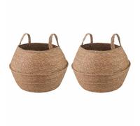 Vaso per piante con manici, 2 pezzi, naturale, Ø 32 x 32 cm | Cesto in erba marina, forma cilindrica, per soggiorno, terrazza, giardino d'inverno, ecologico, lavabile con un panno umido