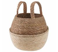 Vaso per piante con manici, bianco, diametro 22 x 20 cm, 100% alghe marine | Alghe marine naturali, forma cilindrica, manici integrati, per soggiorno, terrazza, giardino d'inverno