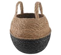 Vaso per piante con manici, nero, diametro 22 x 20 cm, 100% alghe marine | Forma cilindrica, struttura in erba marina naturale, manici integrati, per soggiorno, terrazza, giardino d'inverno