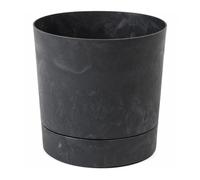 Vaso per piante con sottovaso integrato, larghezza 17,5 cm, 2,5 l, colore nero, effetto cemento, per interni ed esterni, resistente alle intemperie e facile da pulire