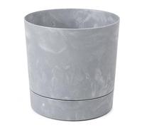 Vaso per piante con sottovaso integrato, larghezza 22,5 cm, 7 l, grigio effetto cemento, per interni ed esterni, resistente alle intemperie e facile da pulire