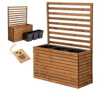 Vaso per piante con traliccio con fioriera, in legno, per giardino, balcone, terrazza, aiuola rialzata con inserto in plastica da 18 l (marrone orizzontale, 98 x 36 x 55 cm, H130)