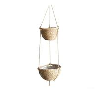 Vaso per piante da appendere, confezione da 1 cesto di vimini siameso, decorazione da giardino per interni ed esterni, design traspirante a trama aperta, robusta fibra naturale, elegante accento per