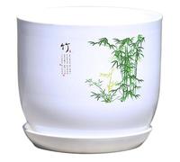 Vaso per piante da interno, 22 x 20 x 15 cm, vaso cinese con sottovaso e foro di drenaggio, vaso da fiori in resina con motivo delicato, per casa, ufficio, stile 2