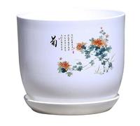 Vaso per piante da interno, 22 x 20 x 15 cm, vaso cinese con sottovaso e foro di drenaggio, vaso da fiori in resina con motivo delicato, per casa, ufficio, stile 3